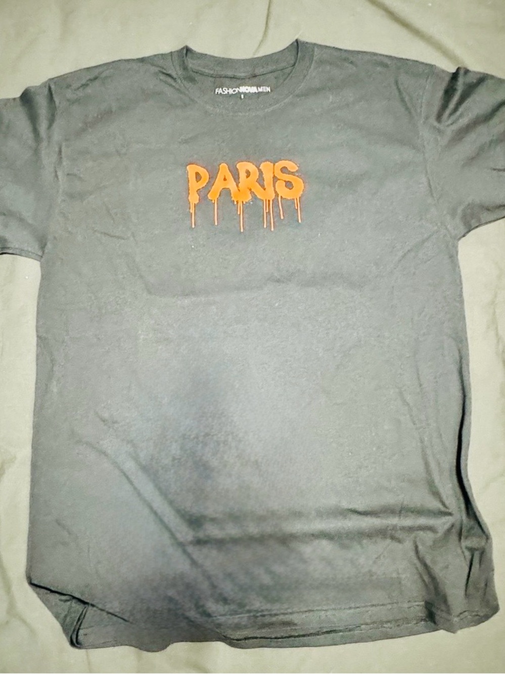 Fashion Nova Men Black Tee with red "PARIS" Drip Graphic